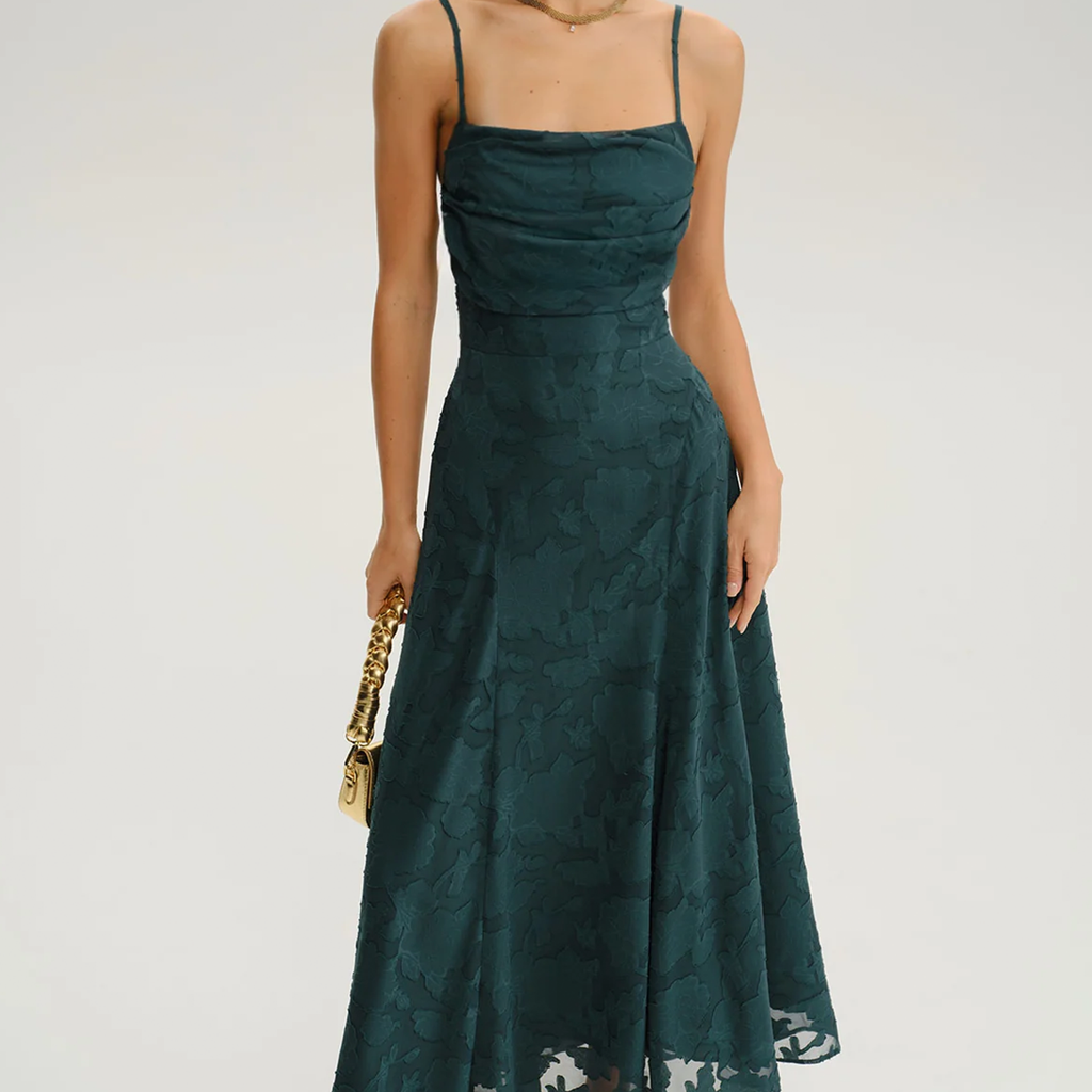 A-Linien Maxi-Trägerkleid mit Jacquard-Muster und gekreuztem Rücken