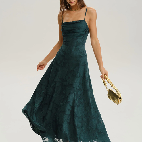 A-Linien Maxi-Trägerkleid mit Jacquard-Muster und gekreuztem Rücken
