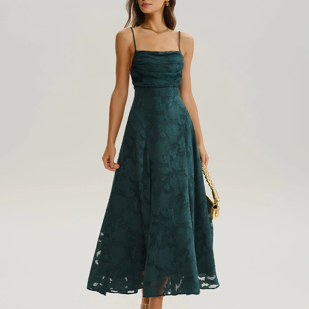 A-Linien Maxi-Trägerkleid mit Jacquard-Muster und gekreuztem Rücken