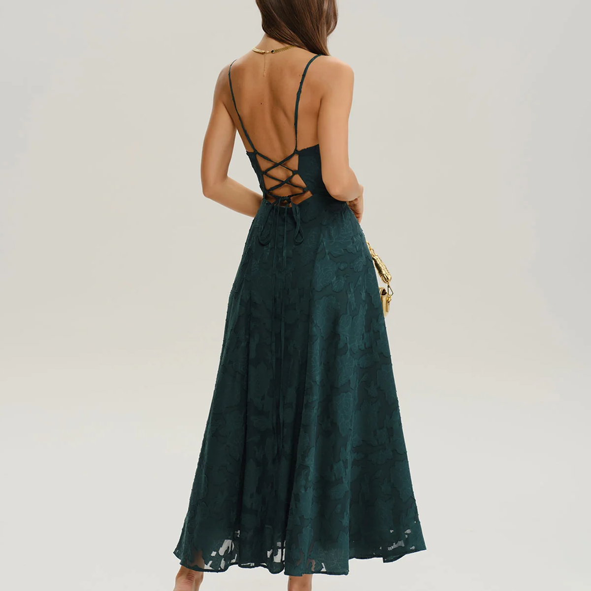 A-Linien Maxi-Trägerkleid mit Jacquard-Muster und gekreuztem Rücken